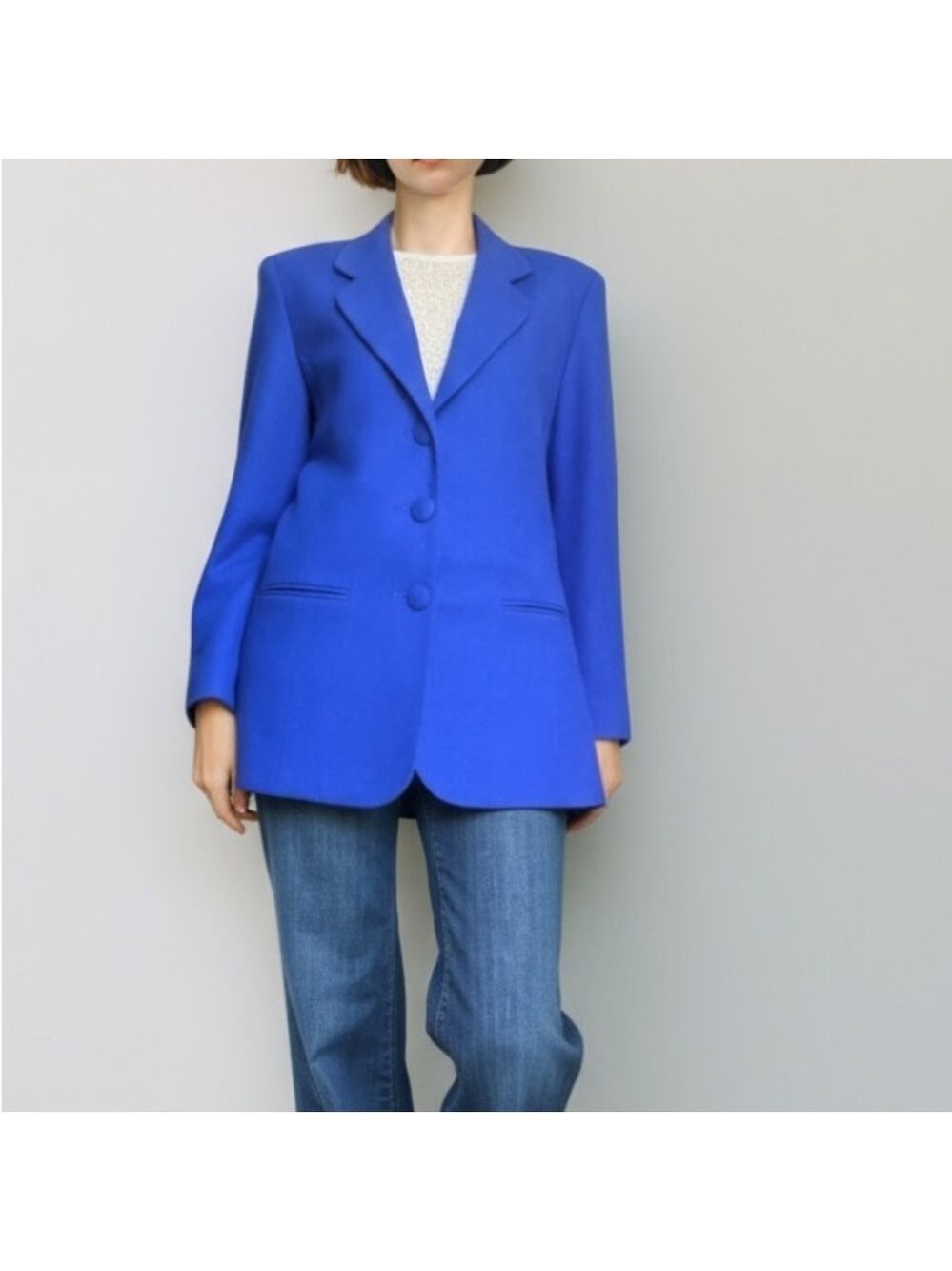 Bloomingdale’s Cobalt Blue Wool Blazer Jacket VTG 80s Fitted Blazer Small